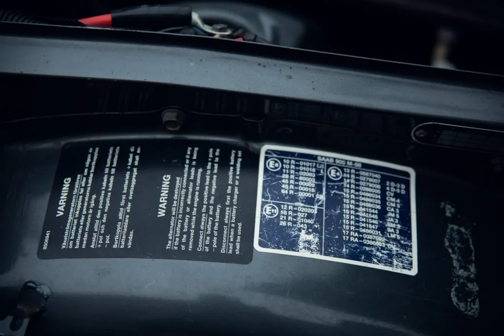 Car battery warning label and information sticker.