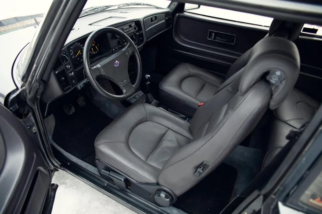 Interior of vintage car with leather seats