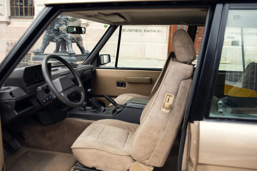 View inside a classic car with open door