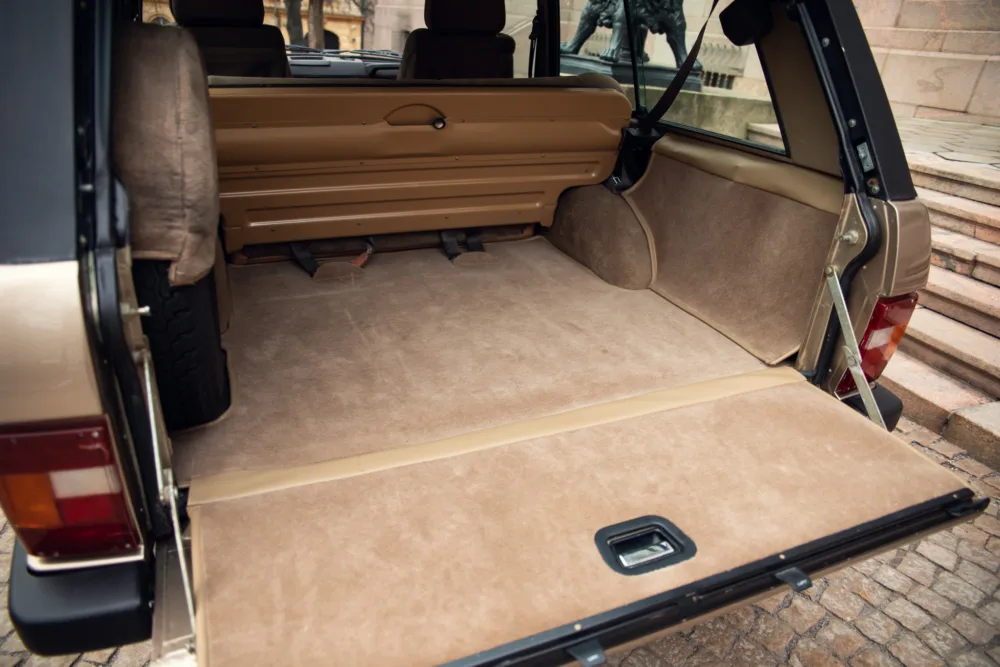 Open trunk cargo space of luxury SUV.