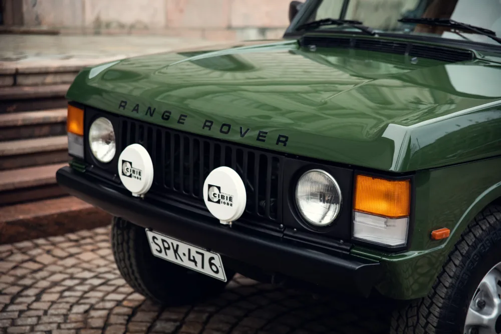Vintage green Range Rover front view