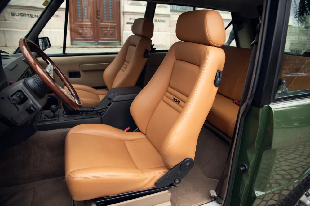 Vintage car interior with leather seats