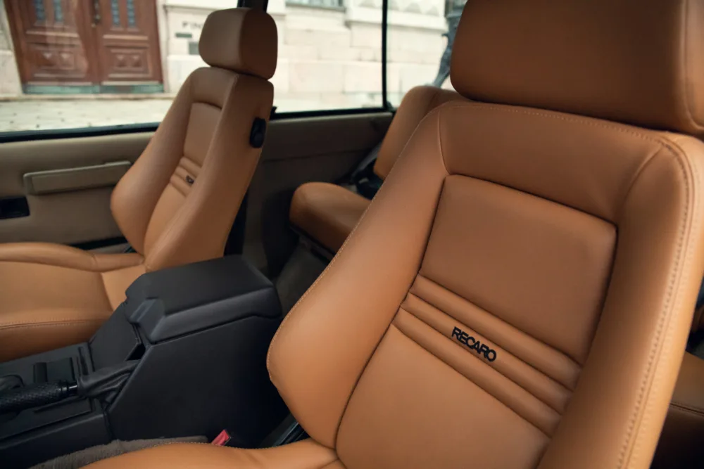 Luxury brown leather car seats interior.