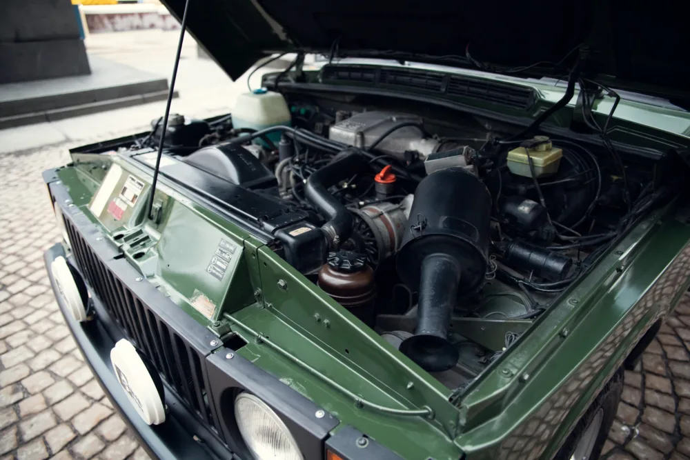 Vintage car engine bay open