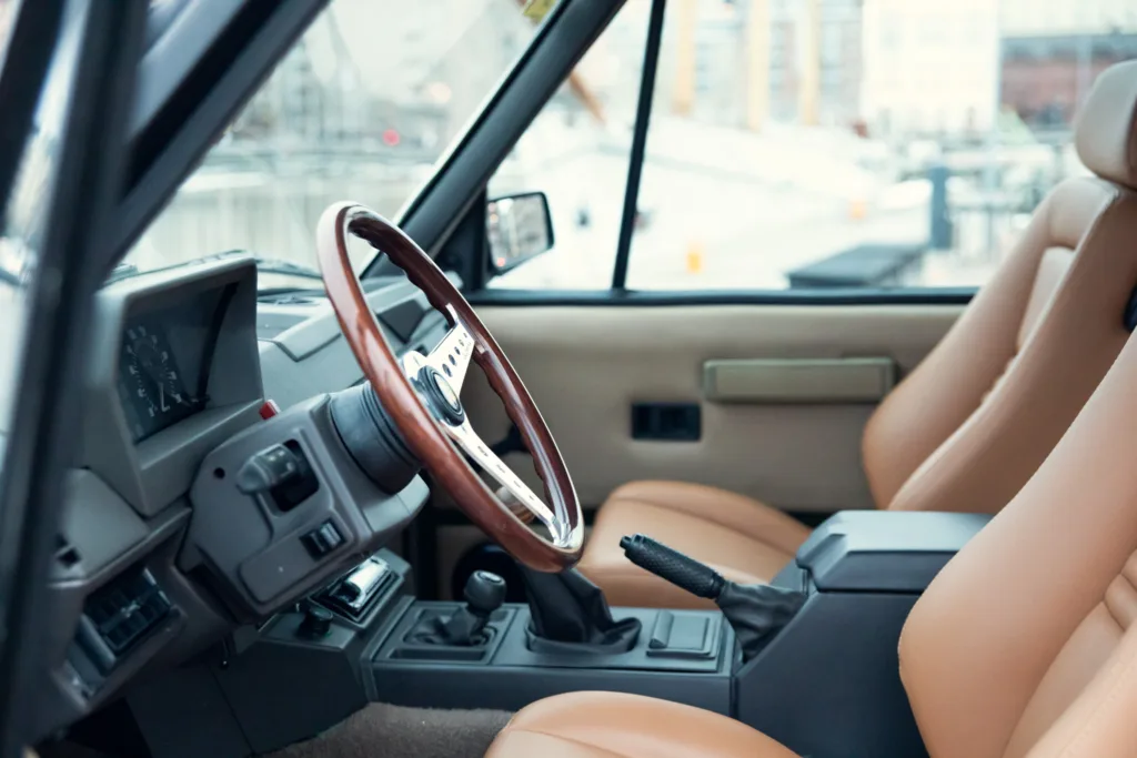 Vintage car interior with leather seats