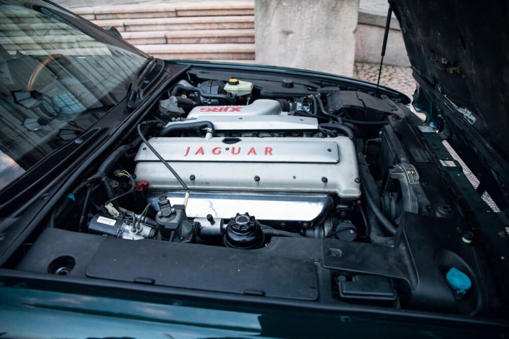 Jaguar car engine close-up view.