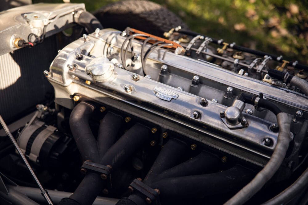 Detailed classic car engine close-up.