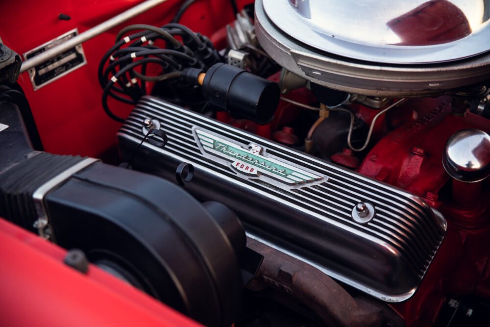 Close-up of a Ford Thunderbird engine.