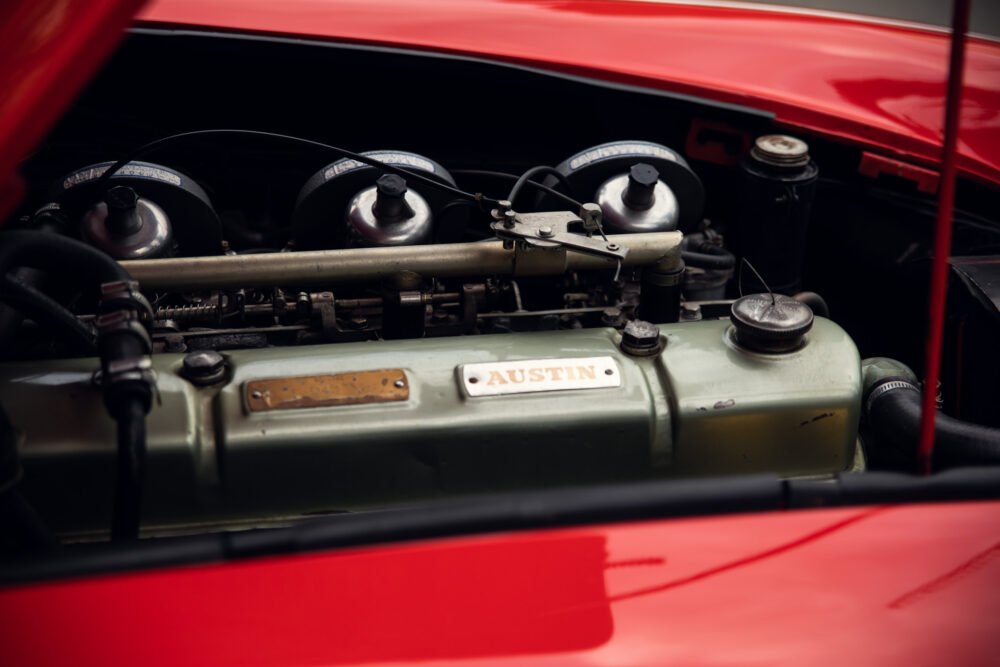 Close-up of vintage Austin car engine.