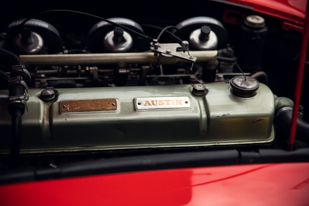 Close-up of vintage Austin car engine.