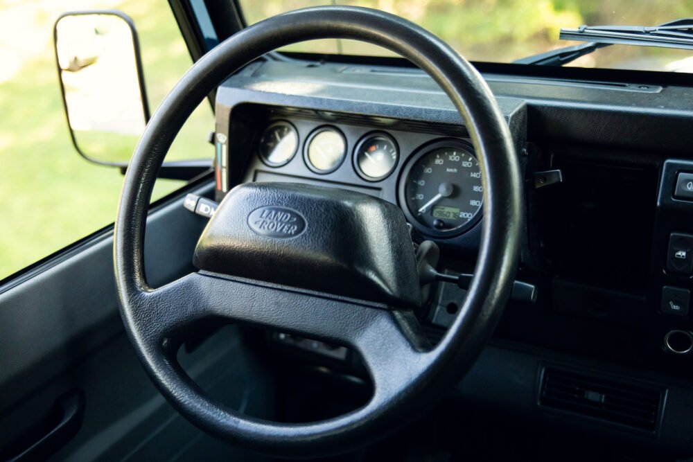 Land Rover dashboard and steering wheel view.