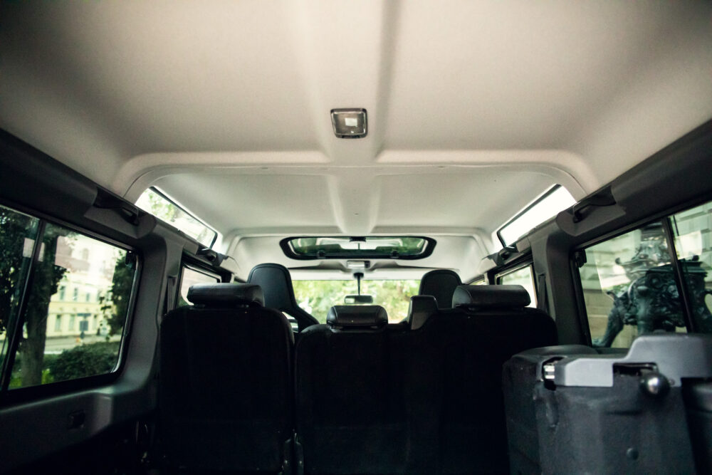 Interior view of a spacious, modern vehicle cabin.