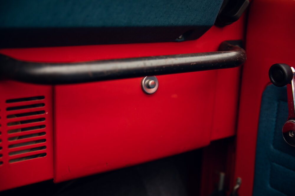 Close-up of red vintage car interior details