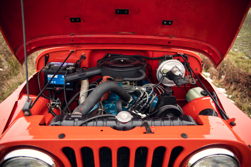 Red jeep engine compartment detailed view