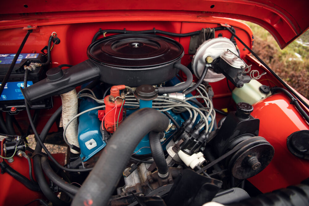 Detailed view of a classic car engine compartment