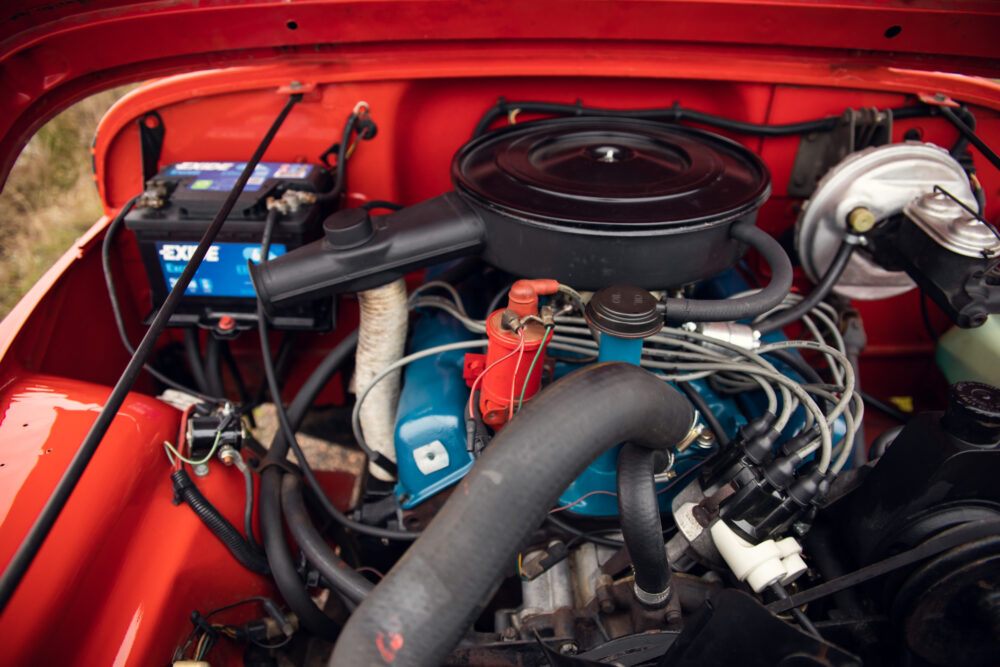 Detailed view of a classic car engine compartment