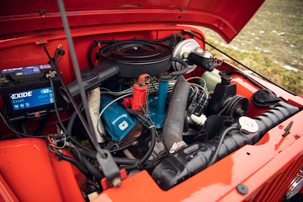 Detailed view of classic car engine compartment