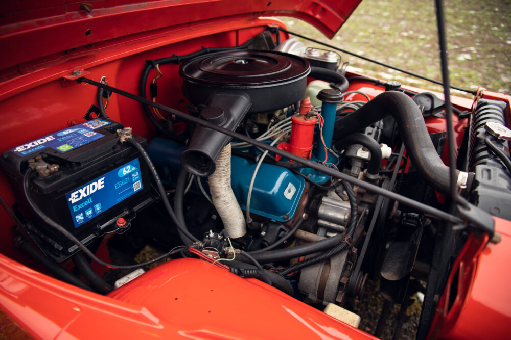 Detailed view of classic car engine with components