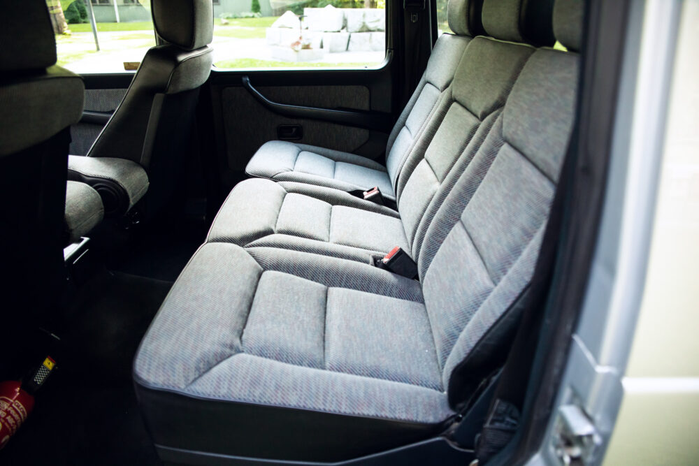 Gray fabric seats in a spacious van interior