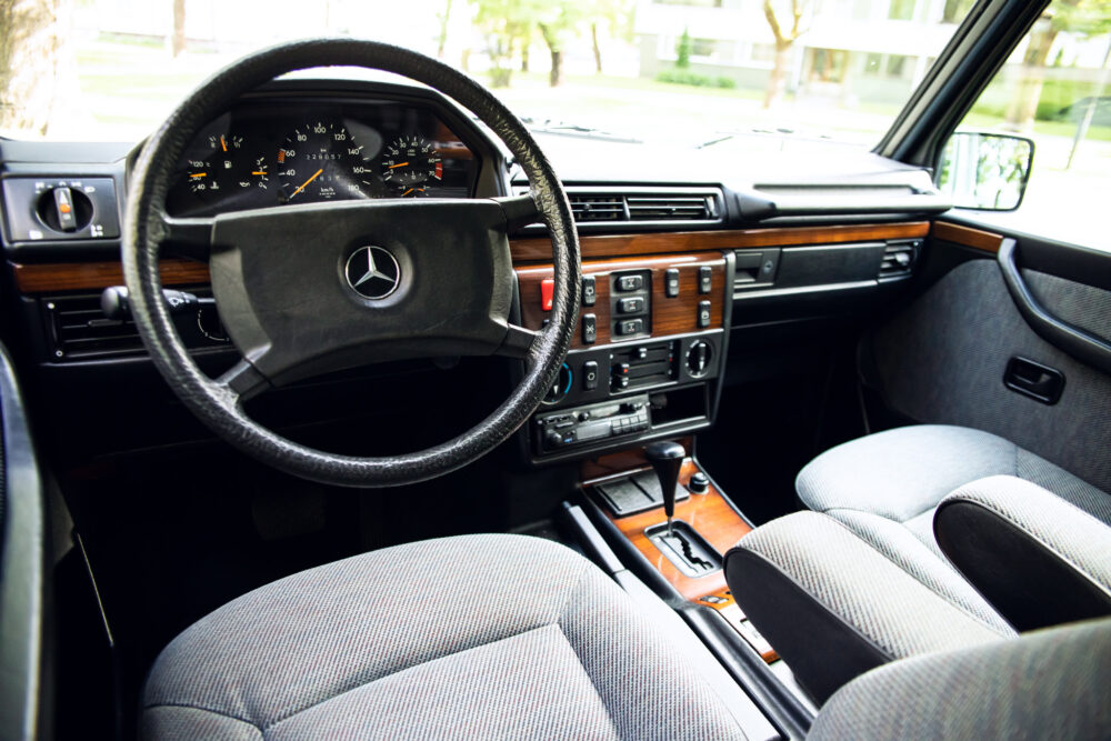 Vintage Mercedes-Benz car interior with wooden accents