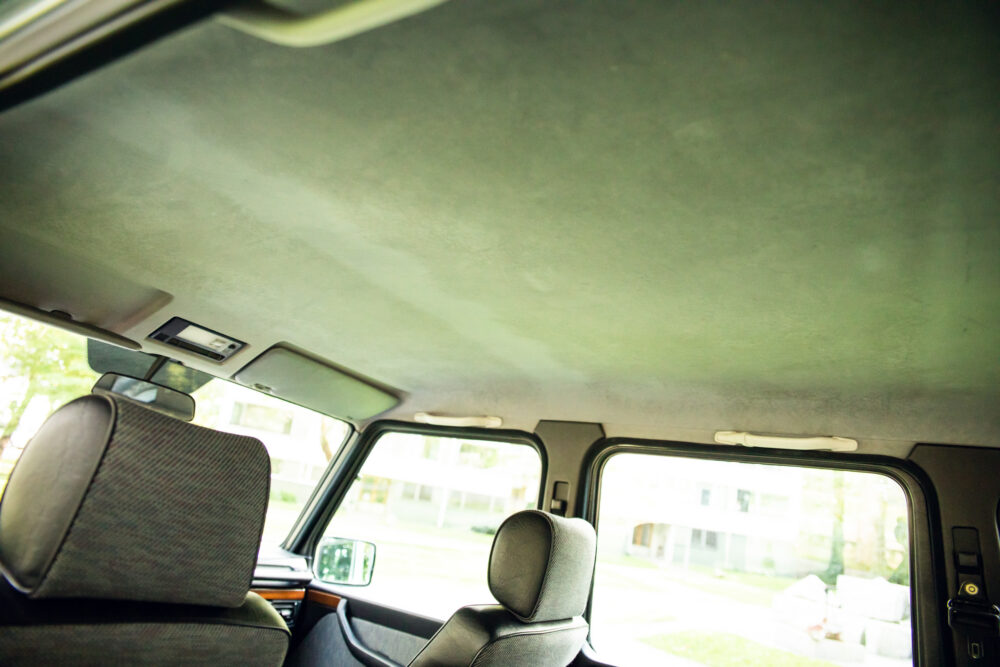 Interior view of car showing seats and ceiling