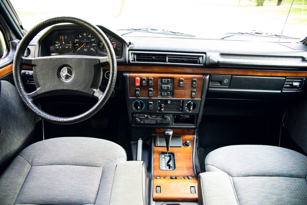 Vintage Mercedes dashboard and steering wheel interior view