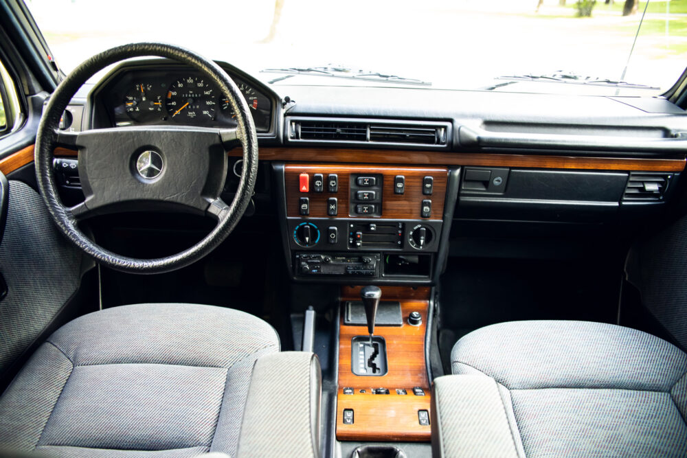 Vintage Mercedes-Benz interior with wood and fabric