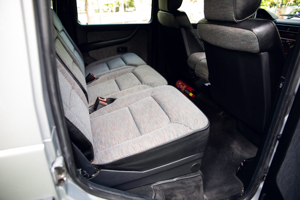 Close-up view of vintage car rear seats