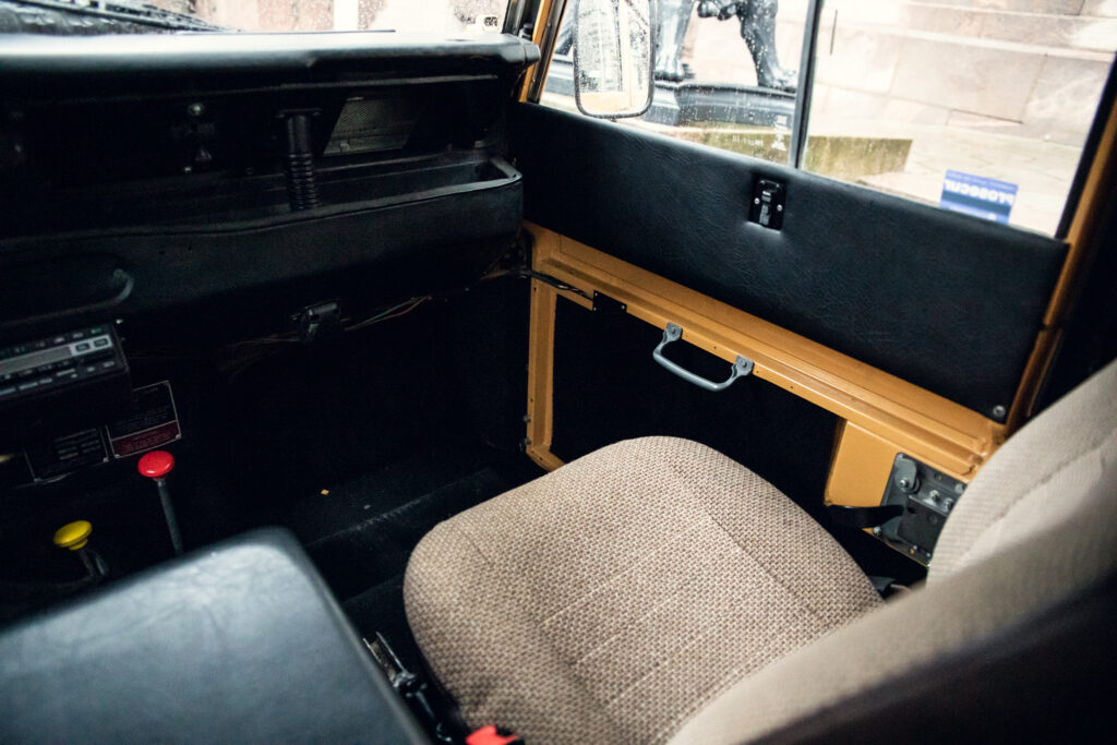 Interior view of a vintage taxi cab