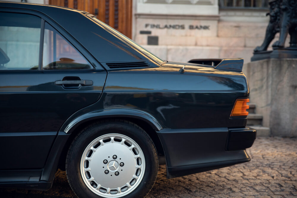 Vintage Mercedes car near Finland's Bank building