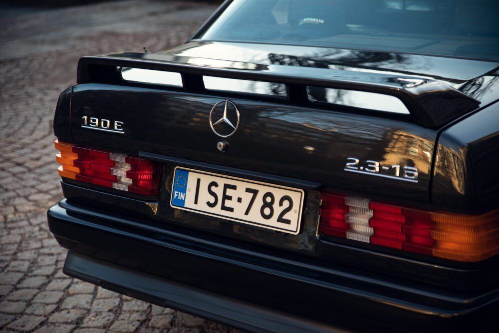 Vintage Mercedes 190E with Finnish license plate