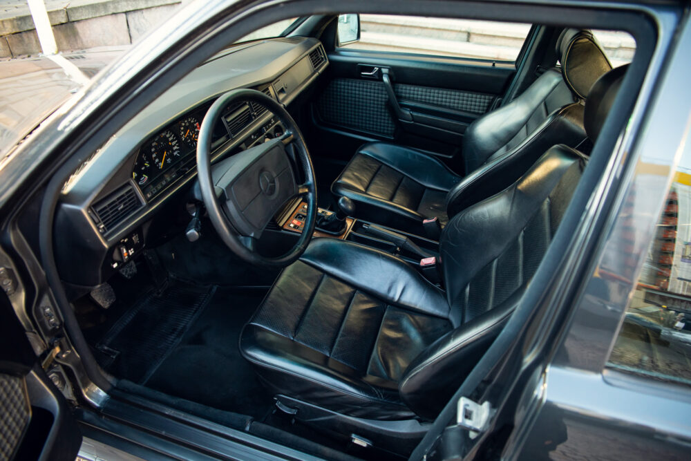 Vintage Mercedes-Benz interior with leather seats and dashboard