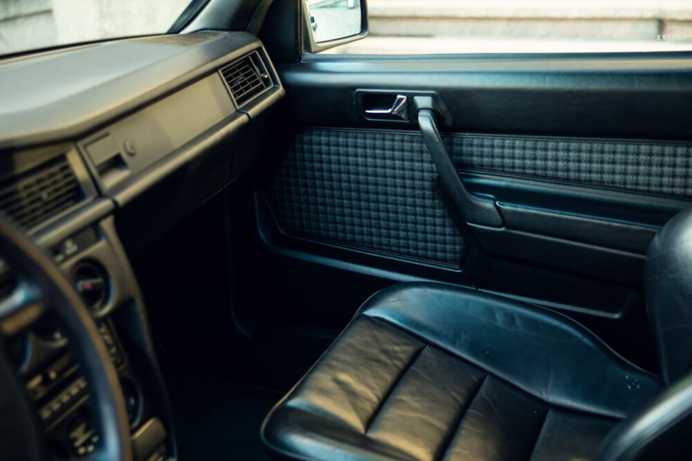 Vintage car interior with leather seats and classic dash