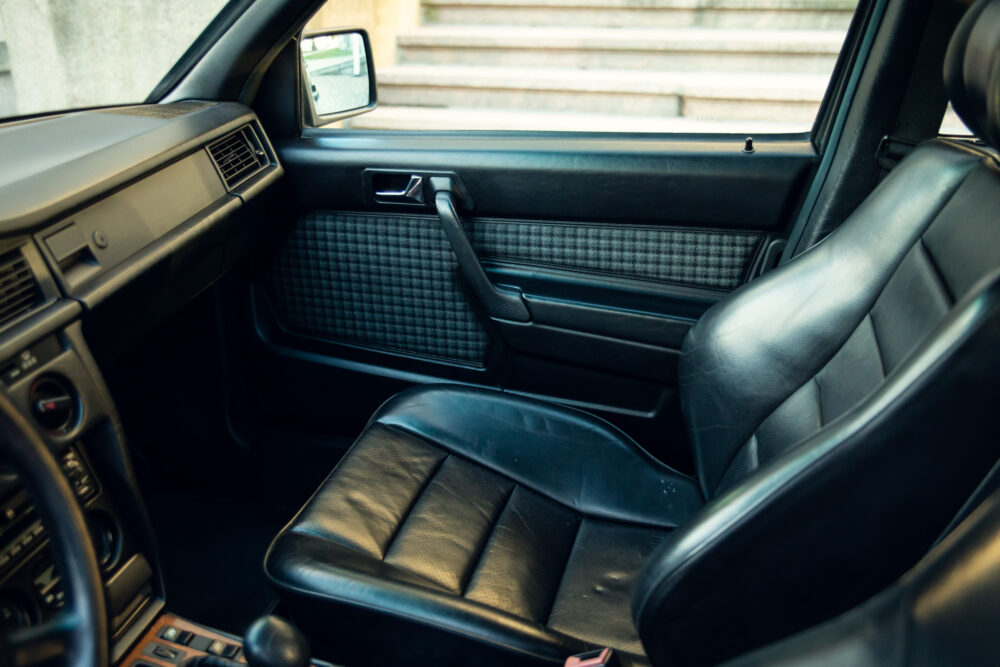 Vintage car interior with leather seats and dashboard