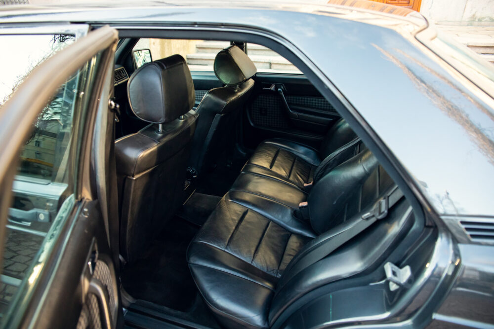 Vintage car interior with leather seats