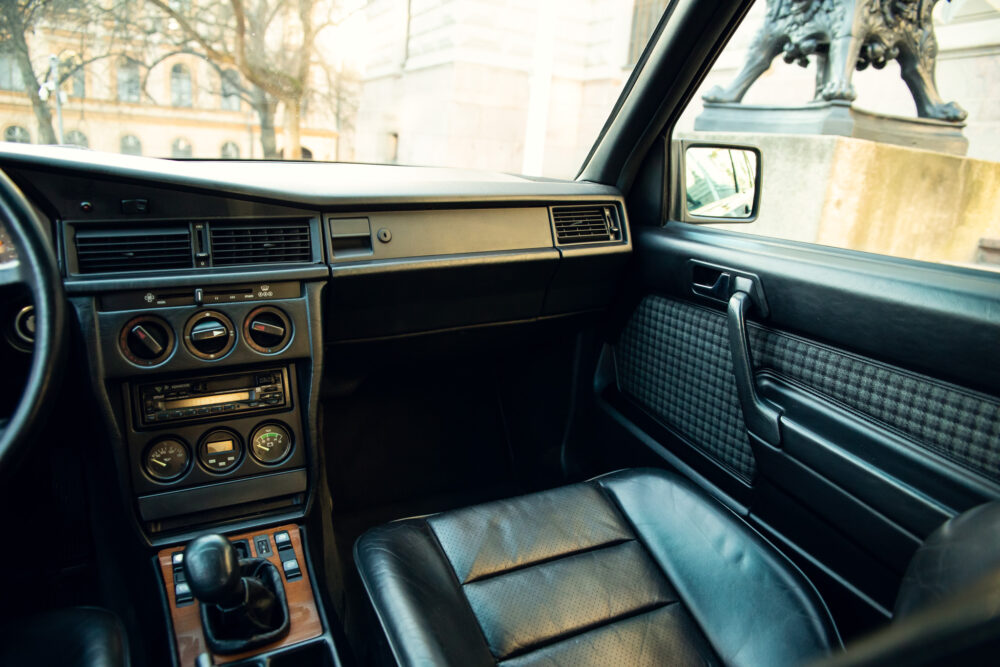 Vintage car interior with leather seats and dashboard