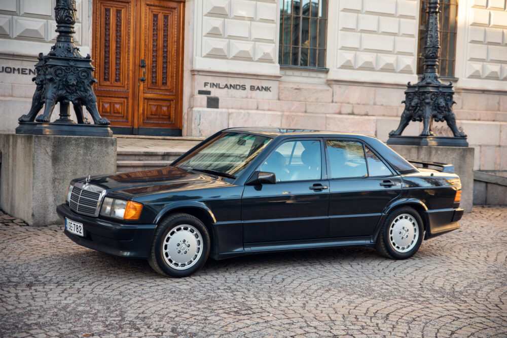 Vintage Mercedes parked outside Finland's Bank building