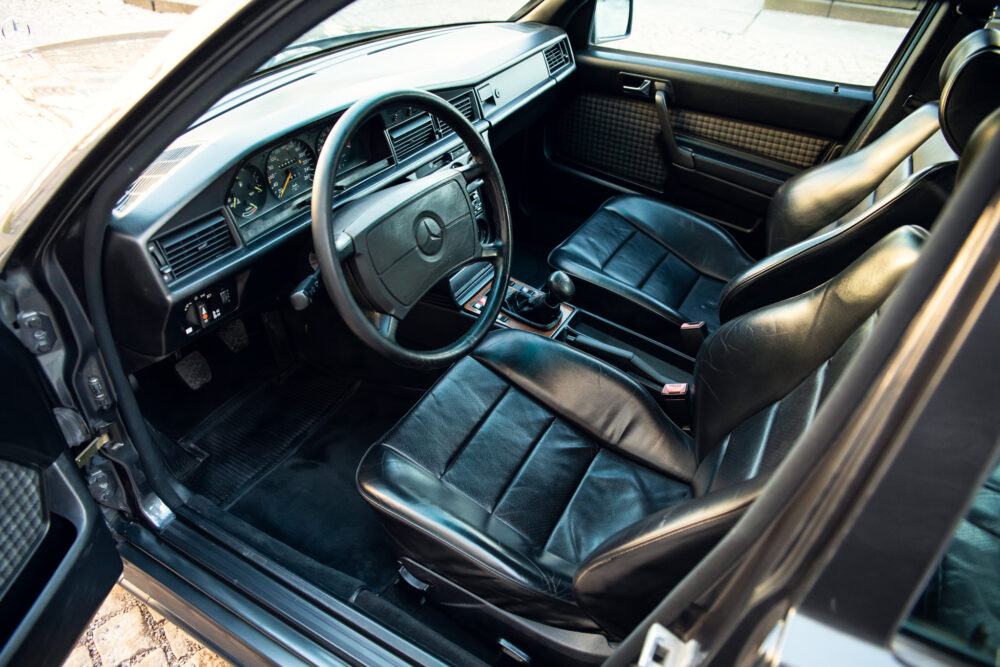 Vintage Mercedes interior with leather seats and dashboard