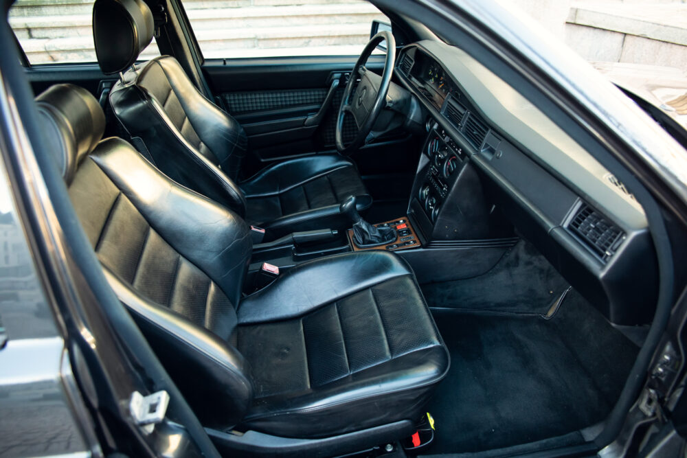 Vintage car interior with leather seats and dashboard