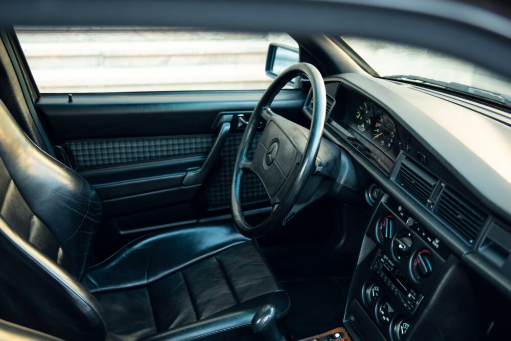 Vintage car interior with leather seats and dashboard