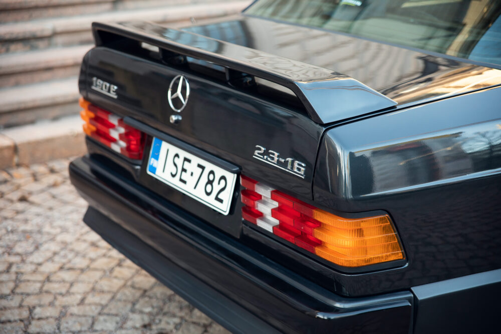 Vintage Mercedes-Benz 190E car rear view, license visible