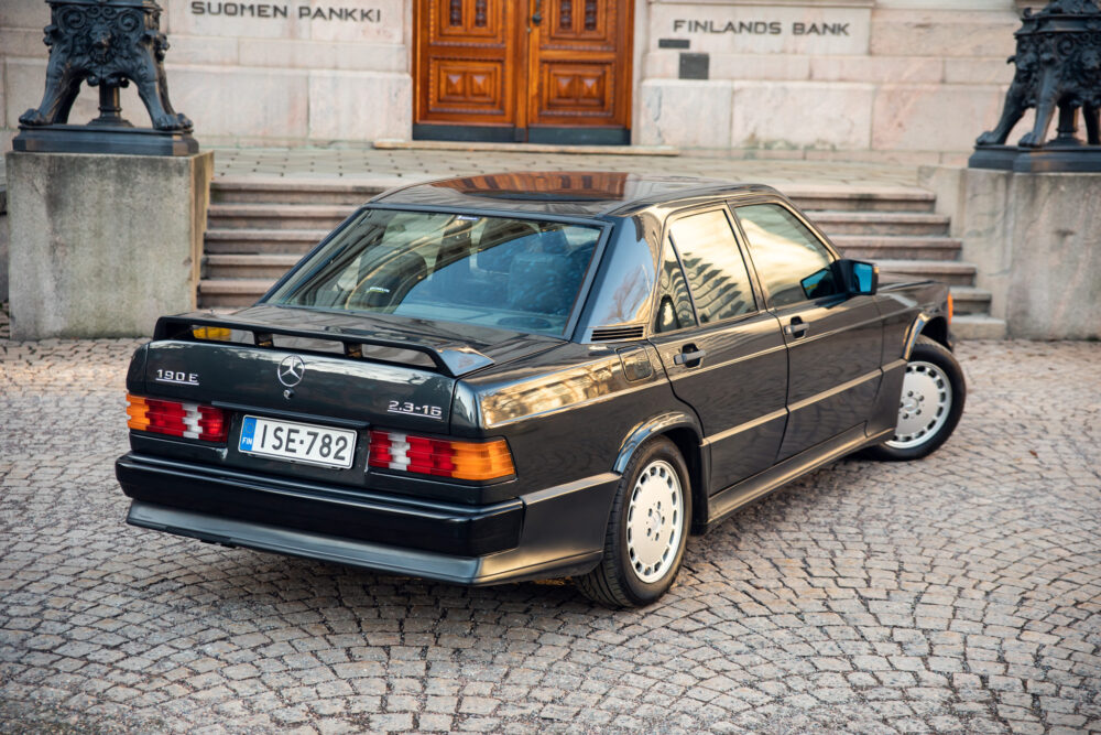 Vintage Mercedes-Benz 190E parked near Finland's Bank