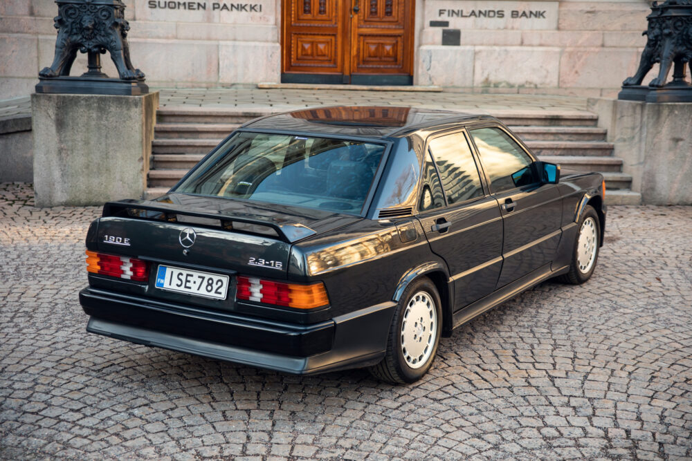 Vintage Mercedes car in front of Finland's Bank