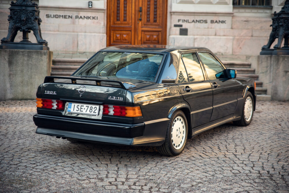 Vintage Mercedes-Benz 190E parked outside Finland's Bank