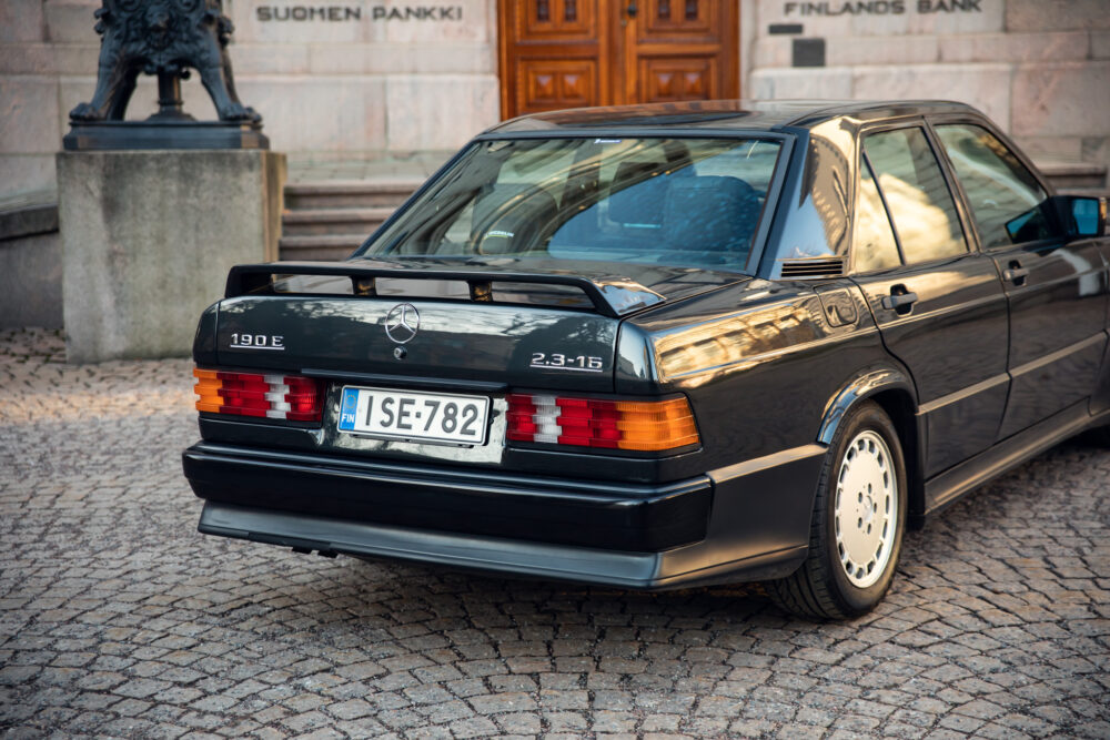 Vintage Mercedes-Benz 190E parked near Finland's Bank.