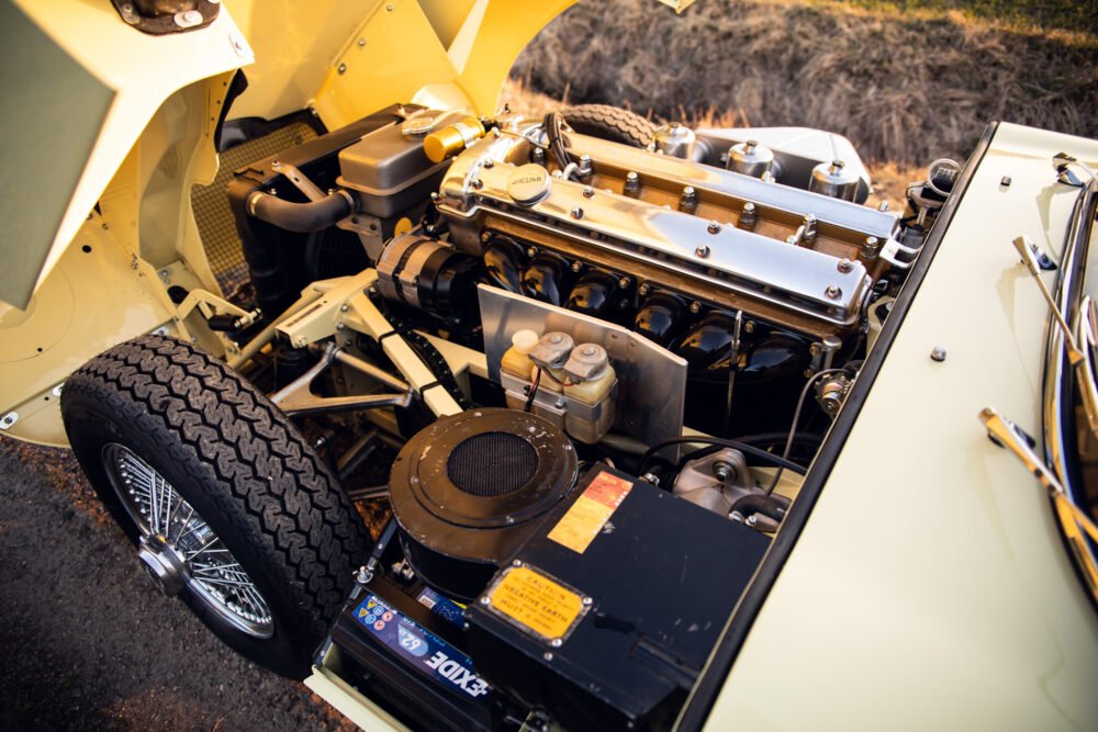 Detailed view of a vintage Jaguar car engine