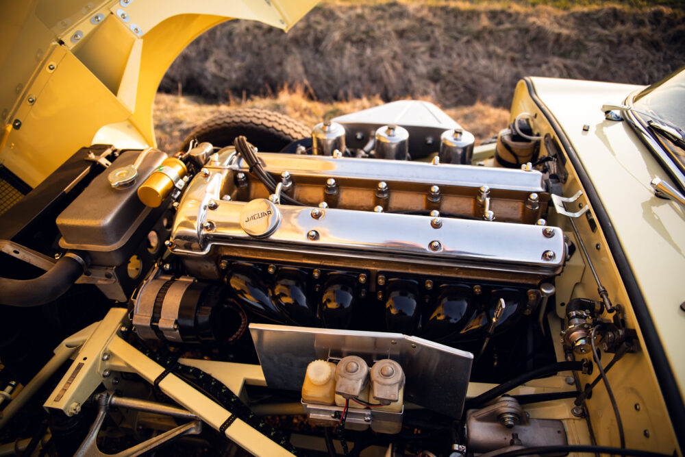 Detailed view of a vintage Jaguar car engine
