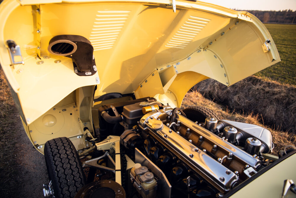 Detailed view of vintage car engine compartment