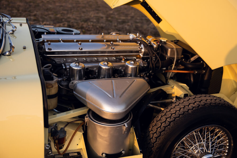 Classic car engine bay with exposed components