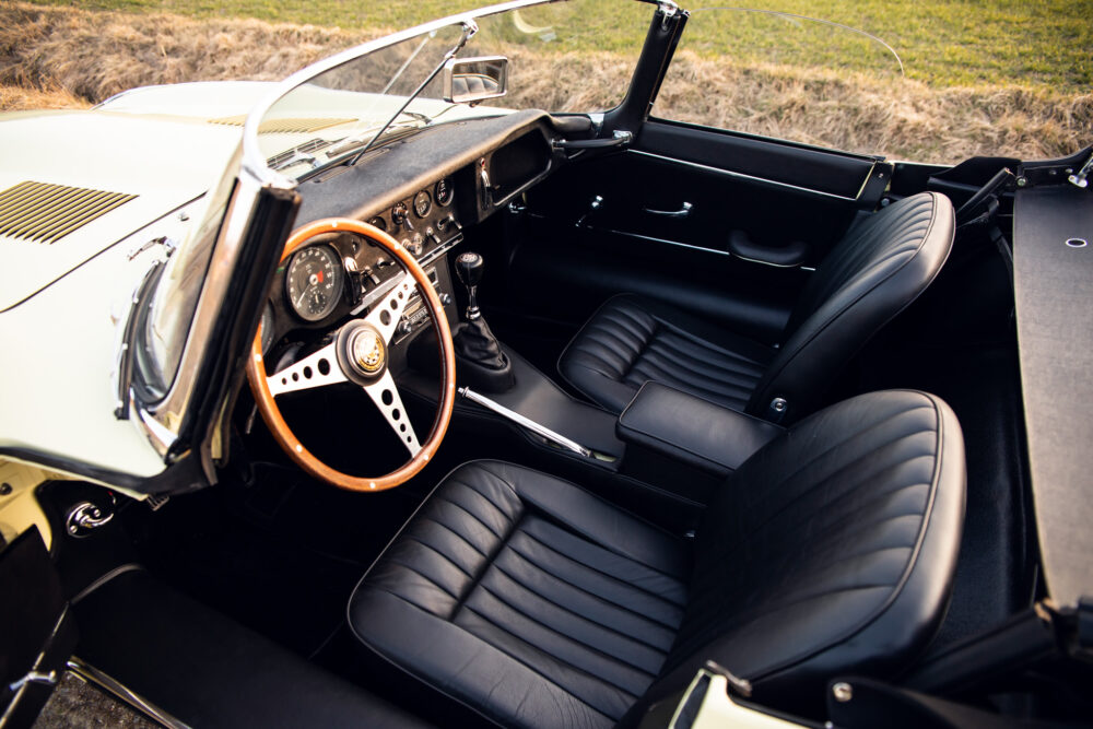 Classic convertible car interior with leather seats